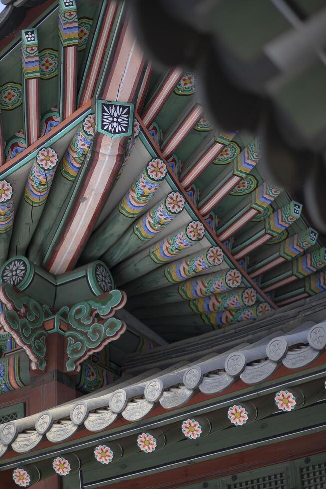 Roof of traditional Korean houses, Korean ancient architecture, snow, trees, and Korean-style houses photo