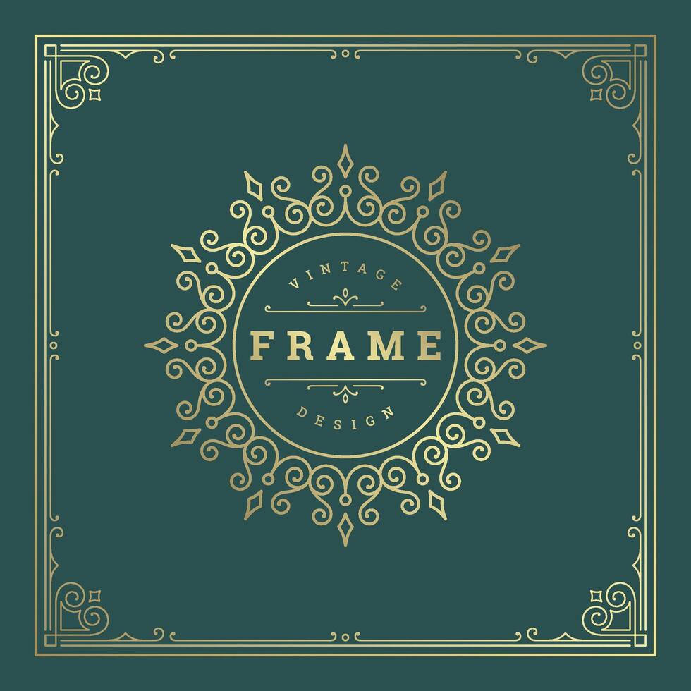 Vintage flourishes ornament swirls lines frame template illustration victorian ornate border for greeting cards vector