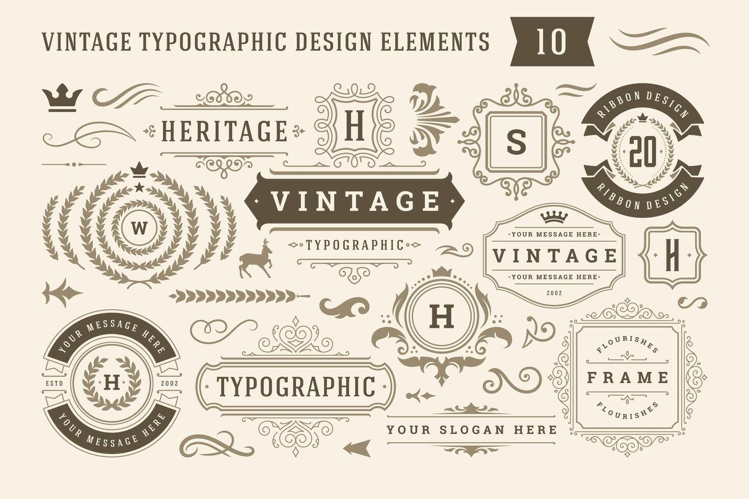 Vintage typographic design elements set illustration. vector