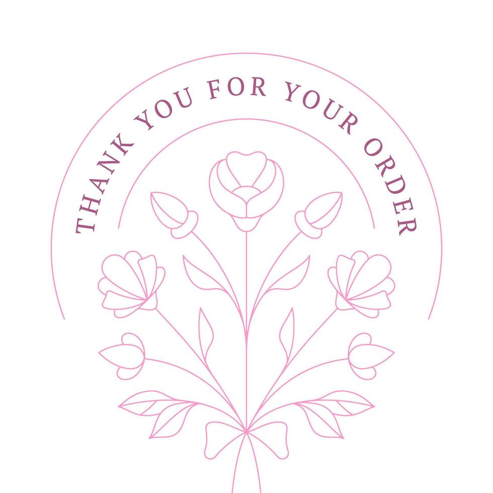Thank you for order romantic flower vintage card business message line design template vector