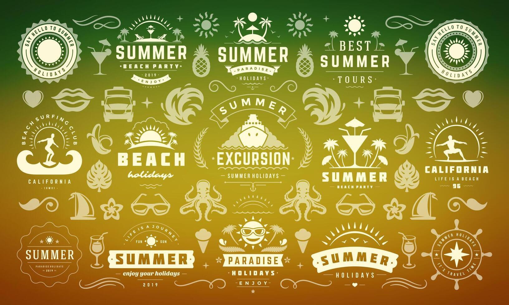 Summer holiday labels and badges design set retro typography for posters and t-shirts. vector