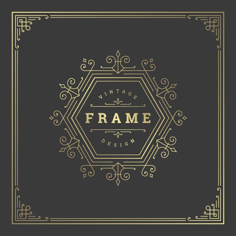 Vintage flourishes ornament swirls lines frame template illustration. vector