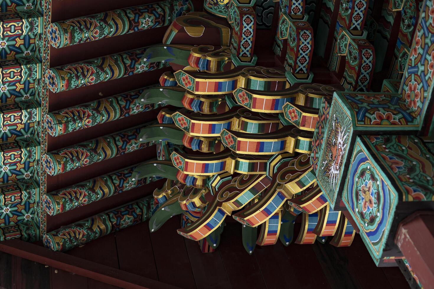 Roof of traditional Korean houses, Korean ancient architecture, snow, trees, and Korean-style houses photo