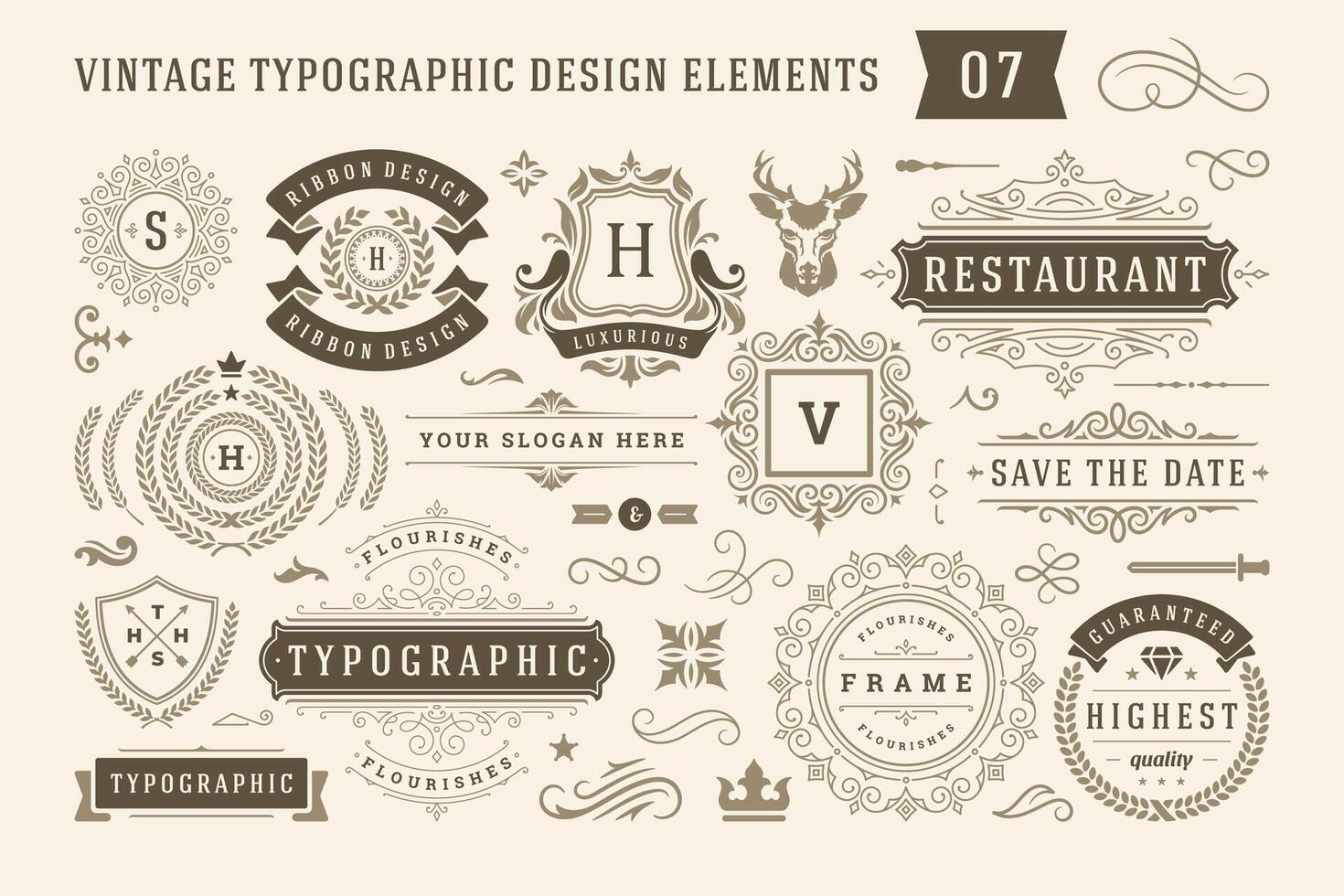 Vintage typographic design elements set illustration. vector