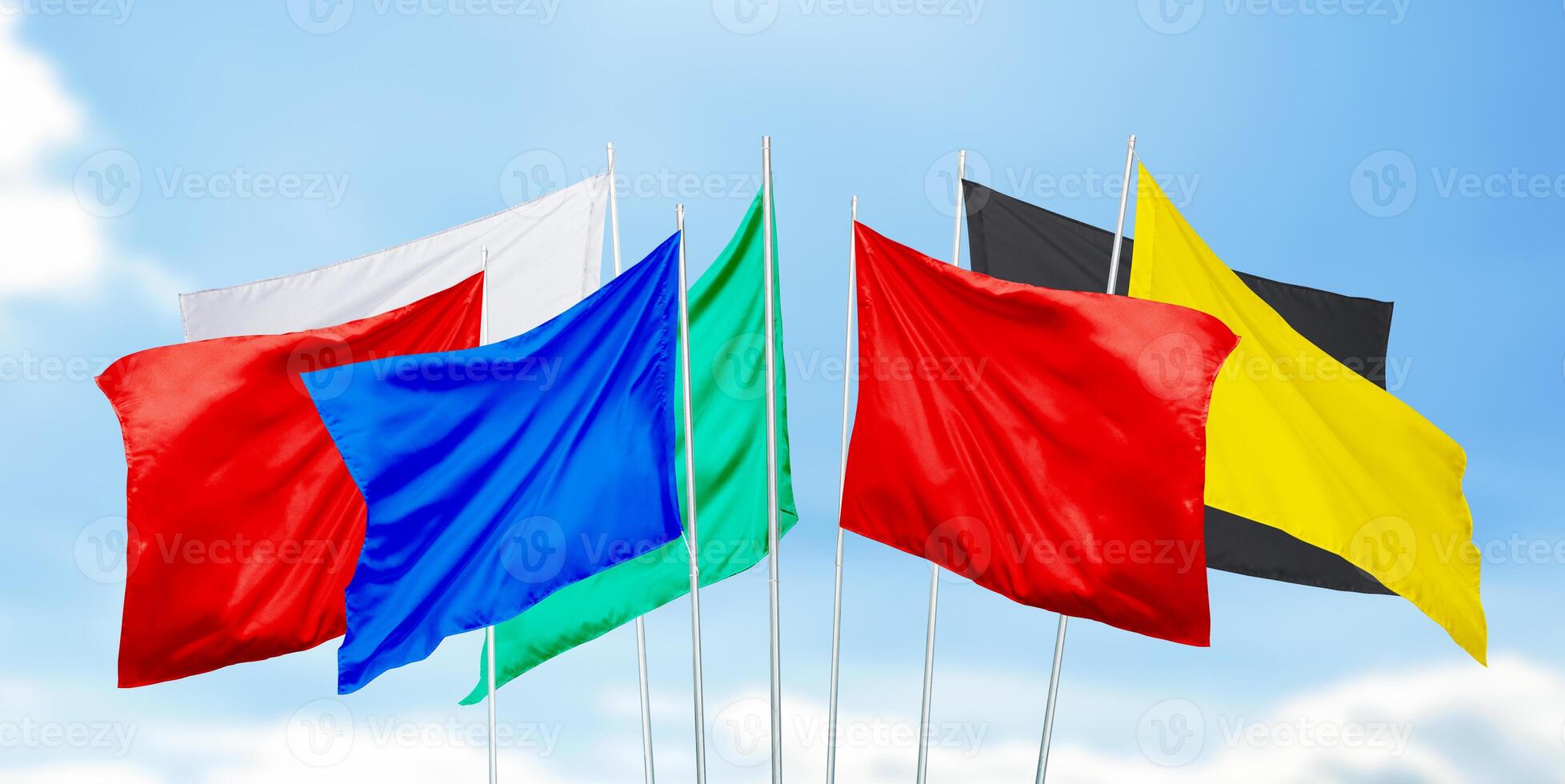Clean colored flags on sports competitions. Perfect for football, soccer championships, with vibrant hues and clean design for versatile use photo
