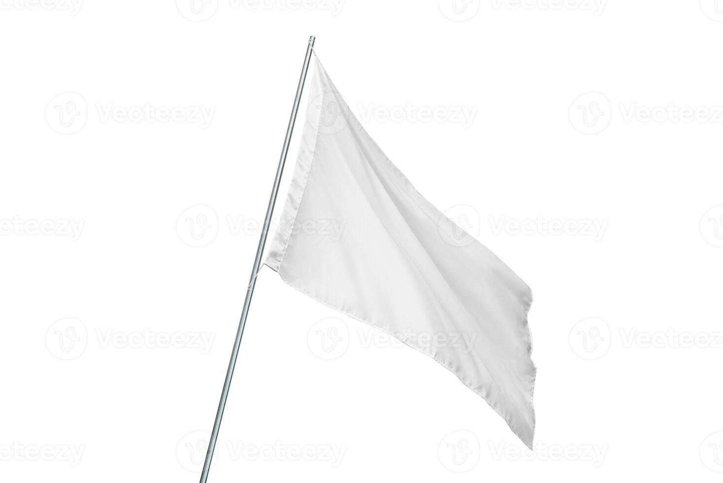 A white flag waves in the wind. Isolated in white. Perfect for state or advertising flag mockup with clean texture photo