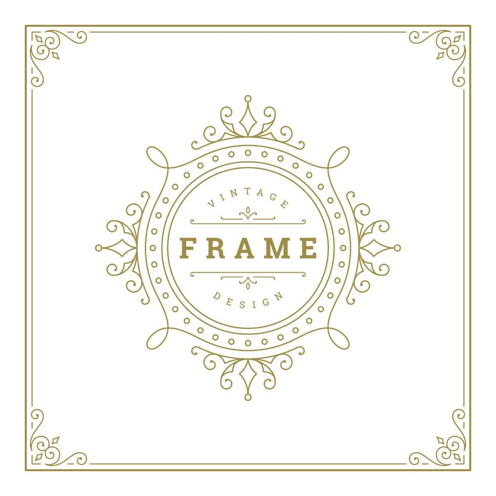 Vintage flourishes ornament swirls lines frame template illustration. vector