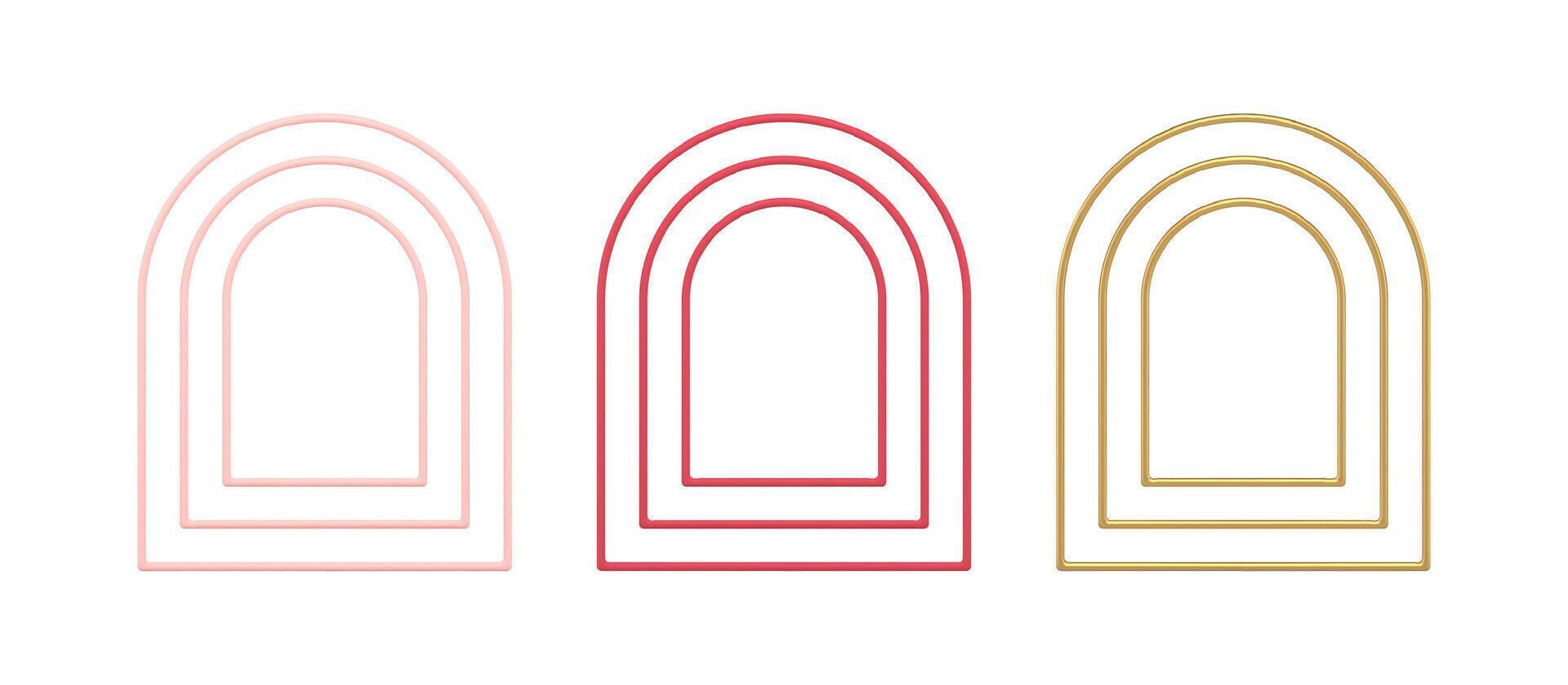 Collection realistic multilevel vertical arch semi circle contour geometric shape 3d template vector