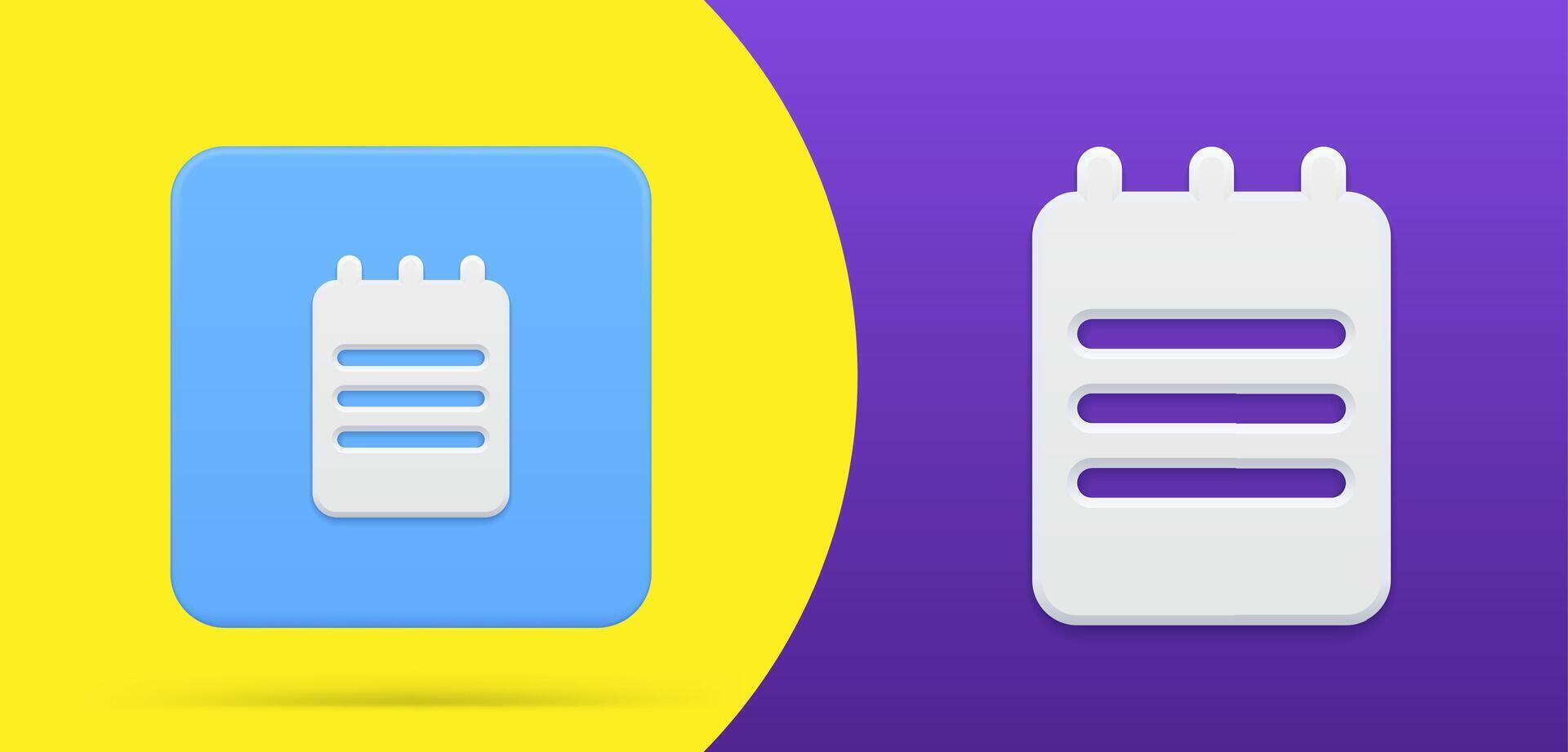 Notepad with writing text on spring simple 3d icon button set illustration. Blank notebook vector