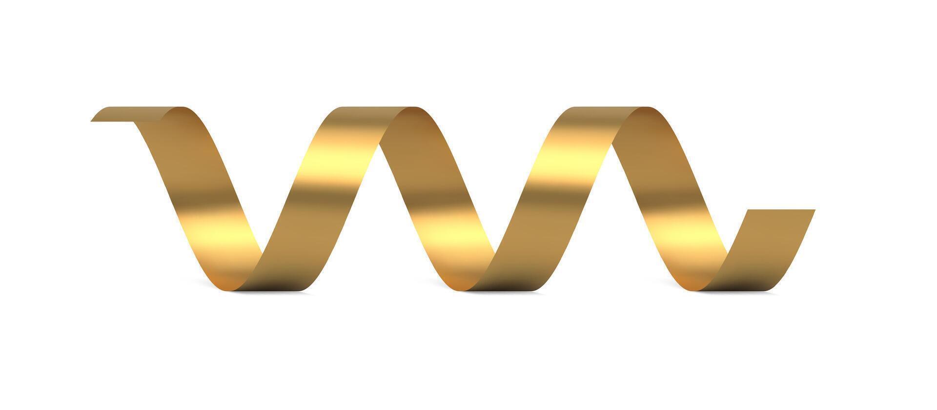 Realistic curled festive metallic golden twist ribbon 3d template illustration vector