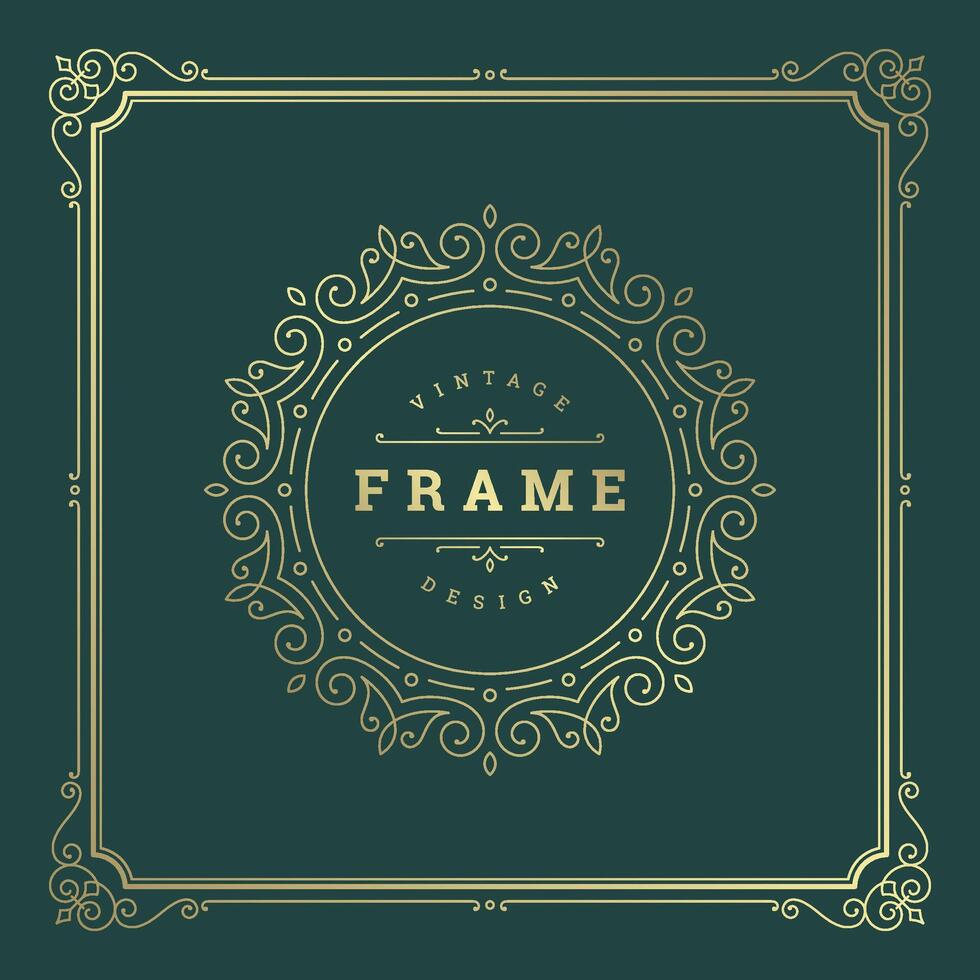 Vintage flourishes ornament swirls lines frame template illustration victorian ornate border for greeting cards vector