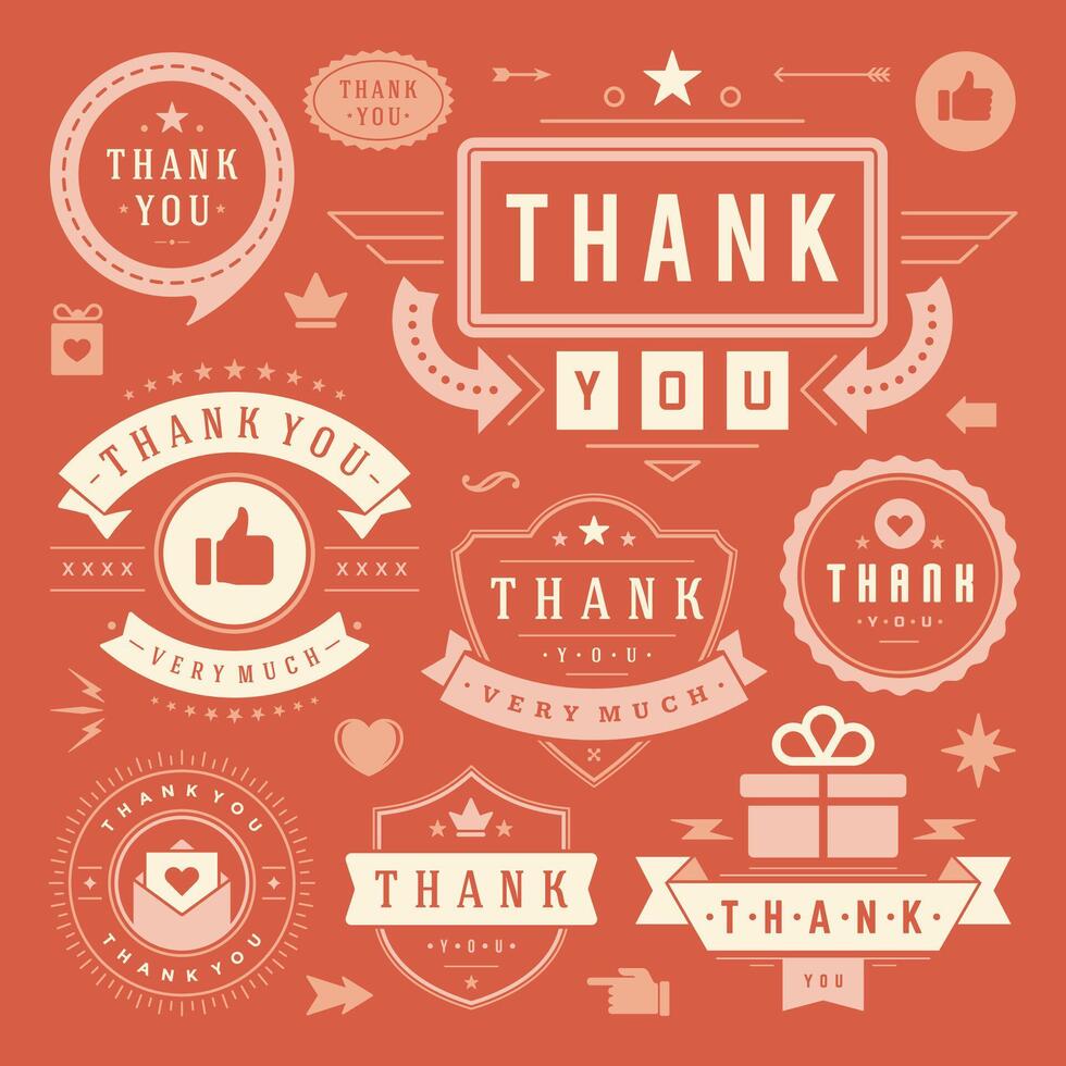 Thank You Labels and Badges typography design elements set vector