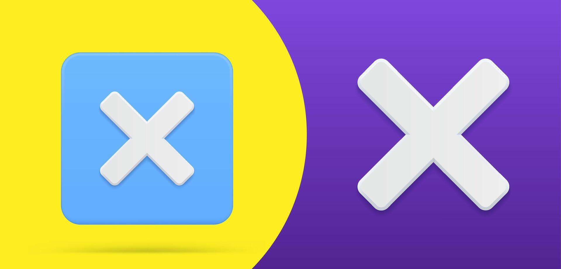 Simple cross 3d icon squared button set illustration. Symbol reject, failure, deny, decline vector