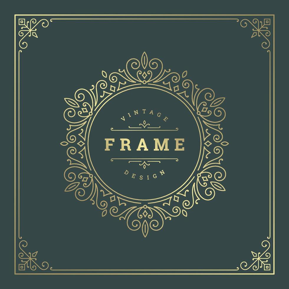 Vintage flourishes ornament swirls lines frame template illustration vector