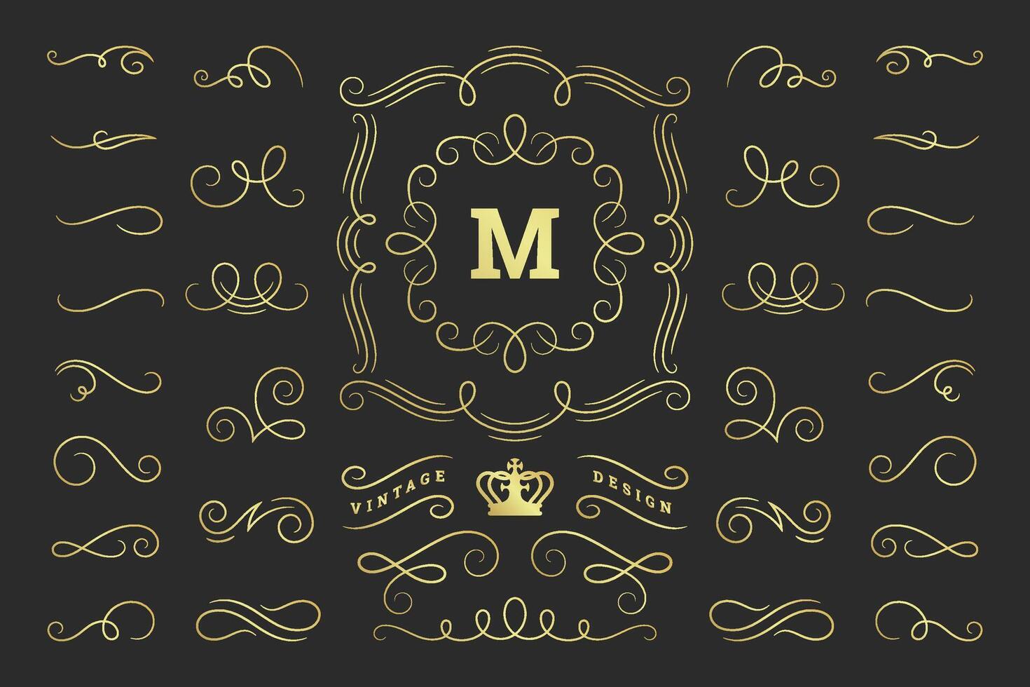 Calligraphic design elements vintage ornaments swirls and scrolls ornate decorations design elements vector