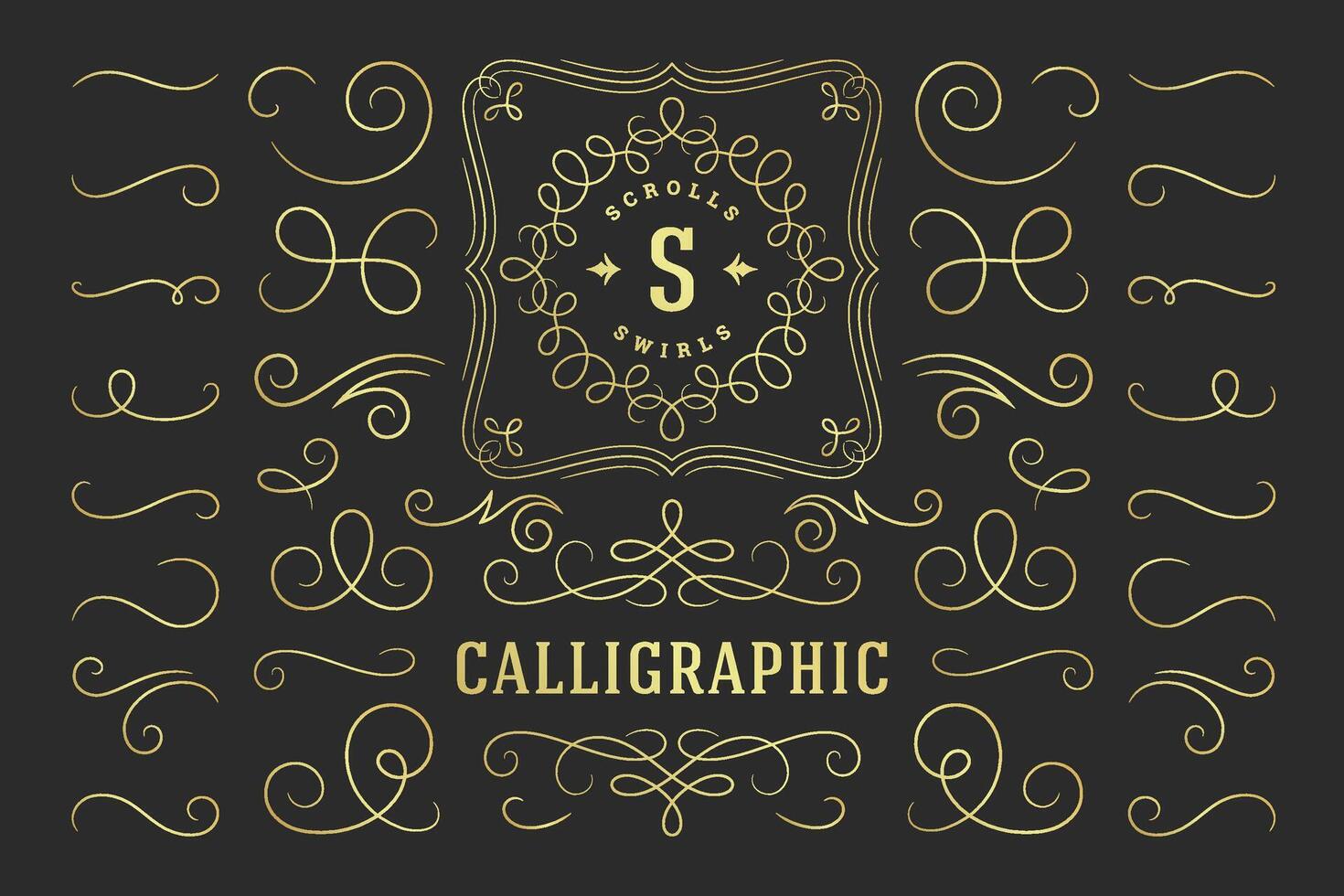 Calligraphic design elements vintage ornaments swirls and scrolls ornate decorations design elements vector