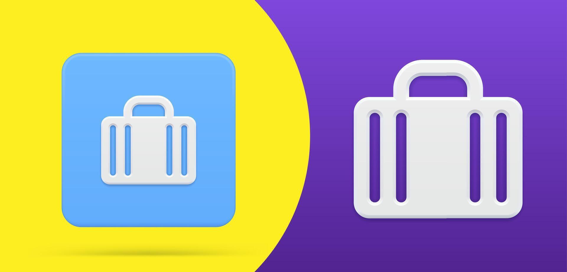 Suitcase baggage simple 3d icon button set illustration. Luggage or briefcase with handle vector