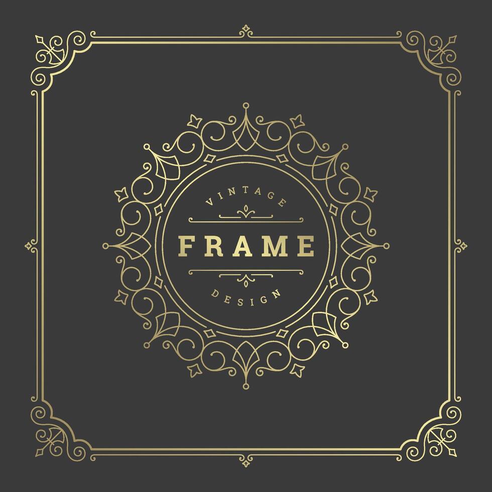 Vintage flourishes ornament swirls lines frame template illustration. vector