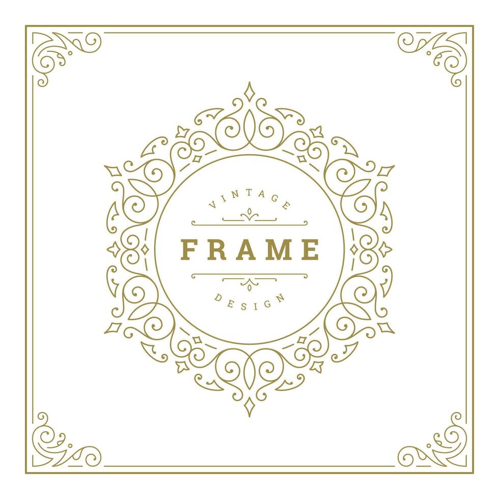 Vintage flourishes ornament swirls lines frame template illustration. vector