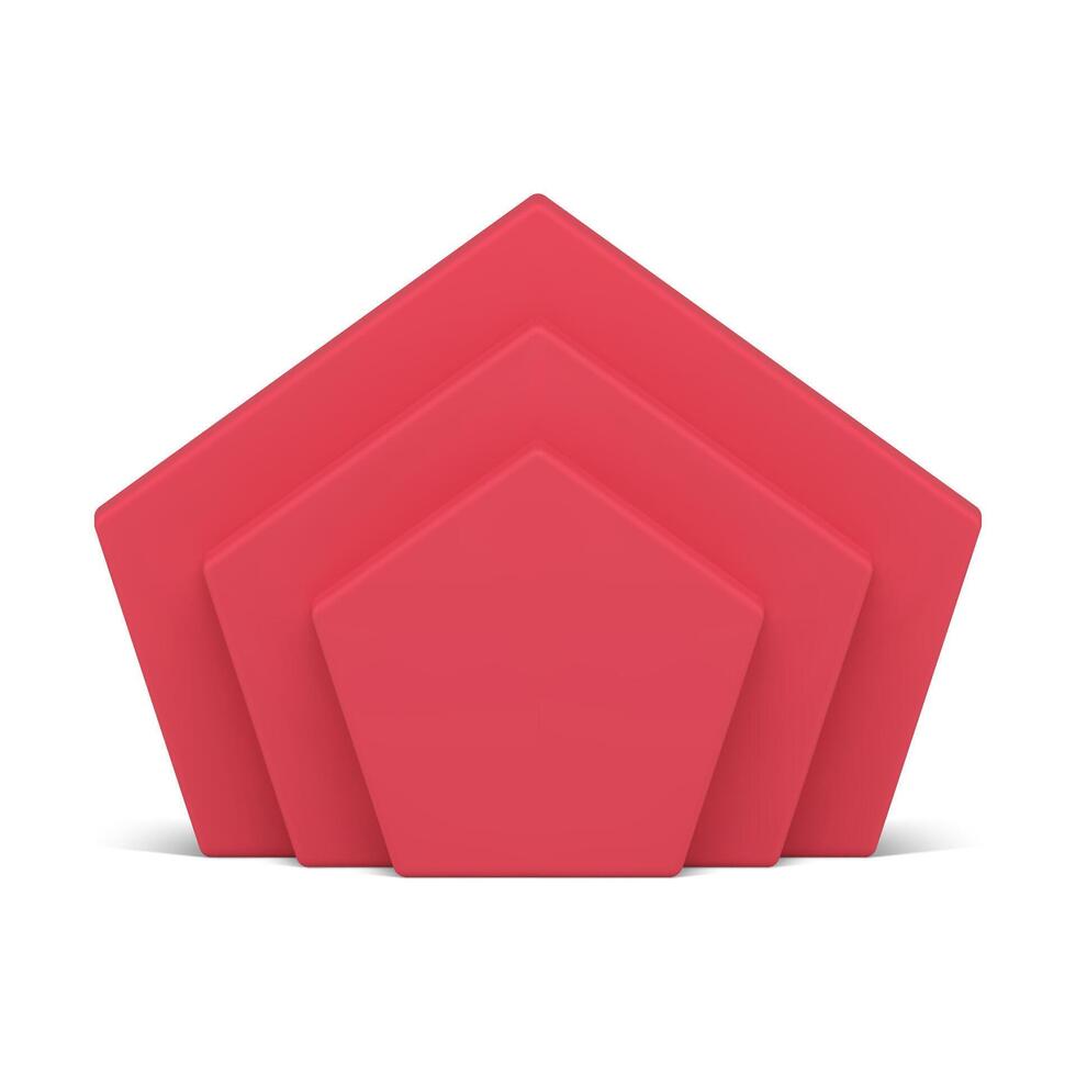 Red pentagonal multilayer vertical wall geometric base foundation display front view vector