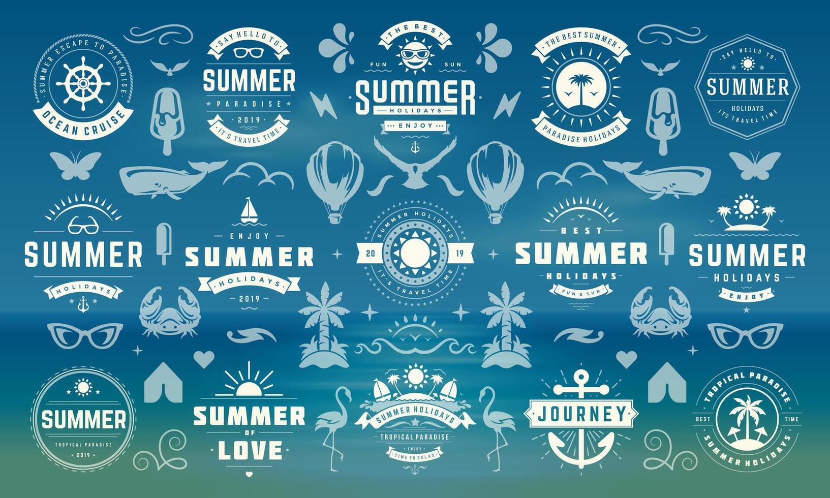 Summer holiday labels and badges design set retro typography for posters and t-shirts vector