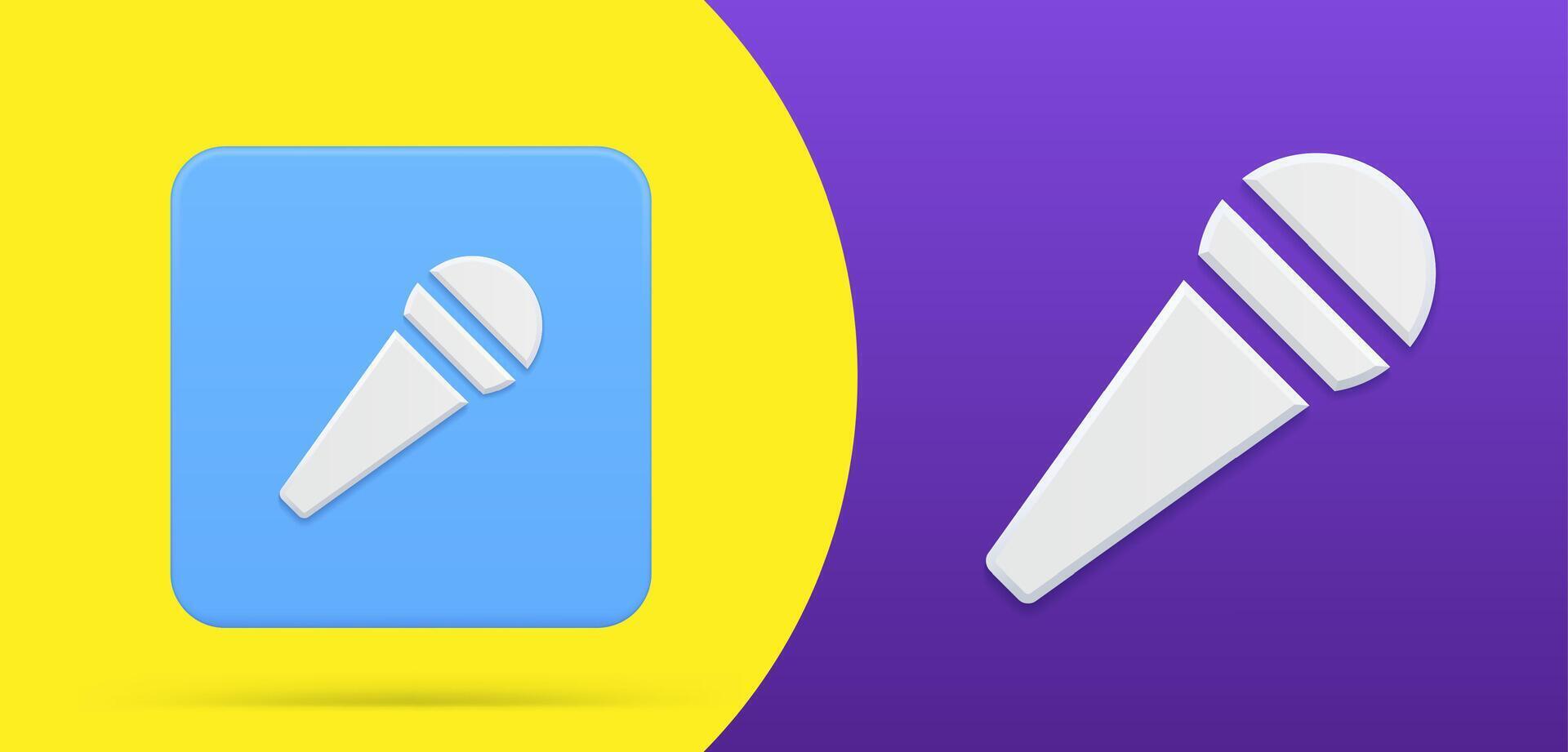 Modern microphone simple 3d icon squared button set illustration vector