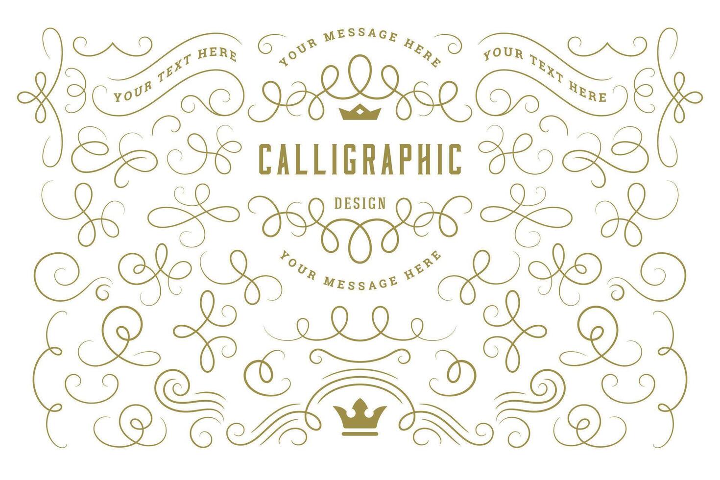 Calligraphic design elements vintage ornaments swirls and scrolls ornate decorations vector
