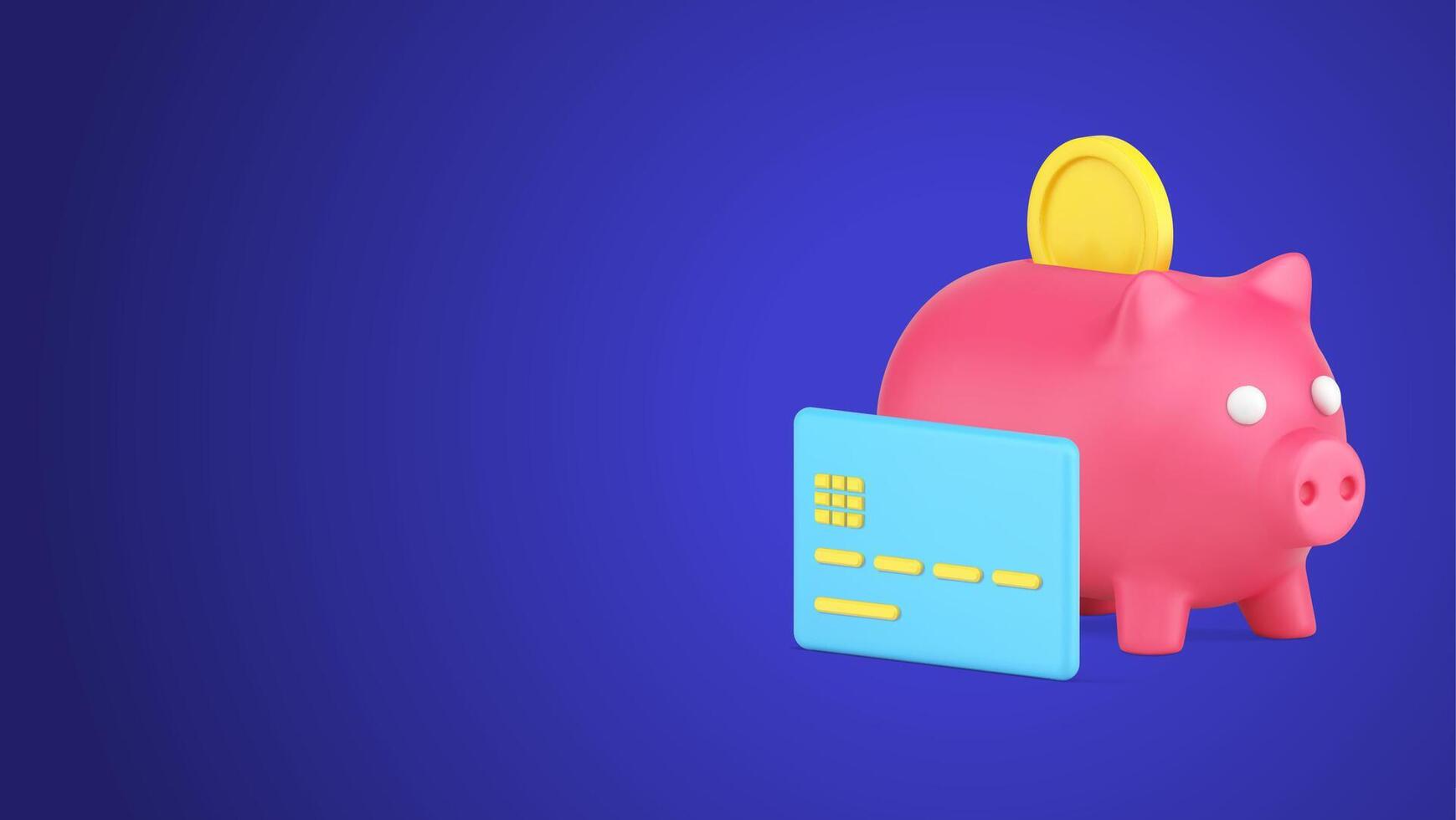 Piggy bank with putting golden coin and credit card for e commerce payment contactless transaction vector