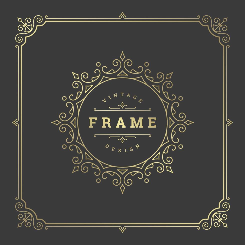 Vintage flourishes ornament swirls lines frame template illustration victorian ornate border for greeting cards vector