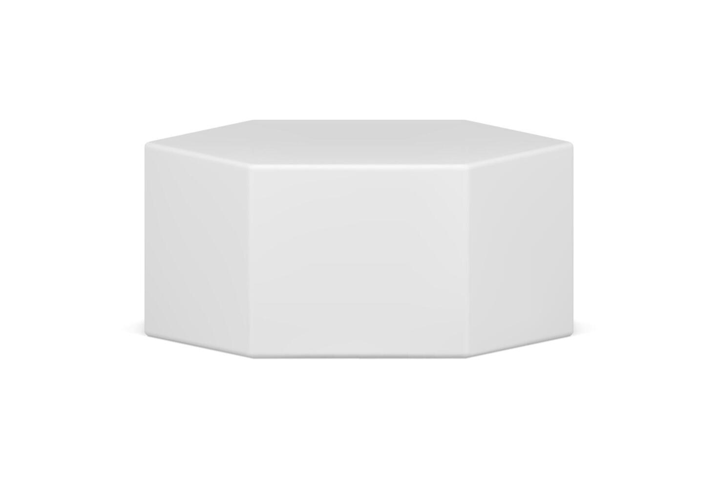 Realistic white hexagon stage geometric exhibition display basic foundation three dimensional vector