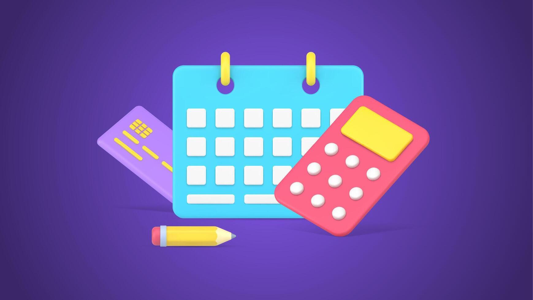 Business planning graph payment counting with calculator and calendar reminder 3d icon isometric vector