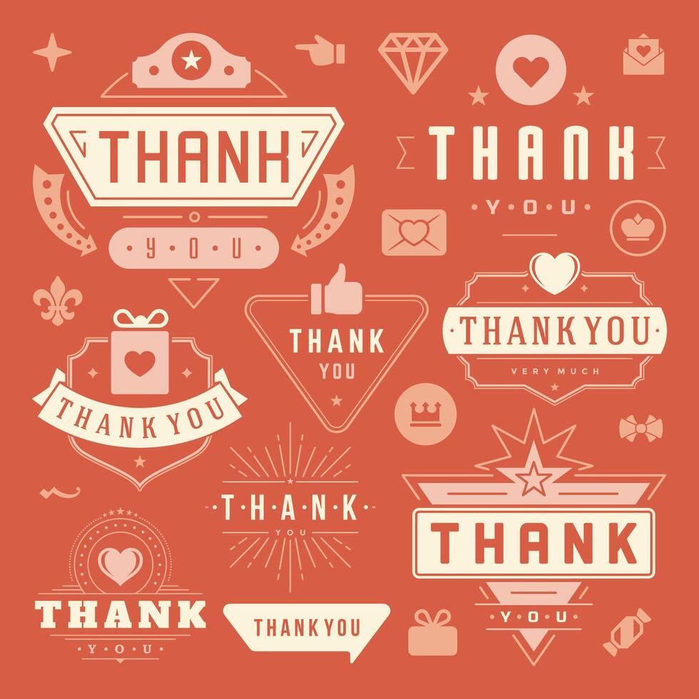 Thank You Labels and Badges typography design elements set vector