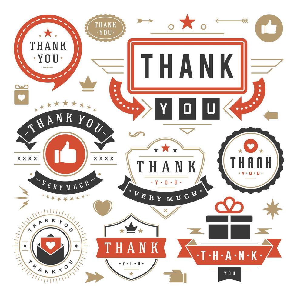 Thank You Labels and Badges typography design elements set vector