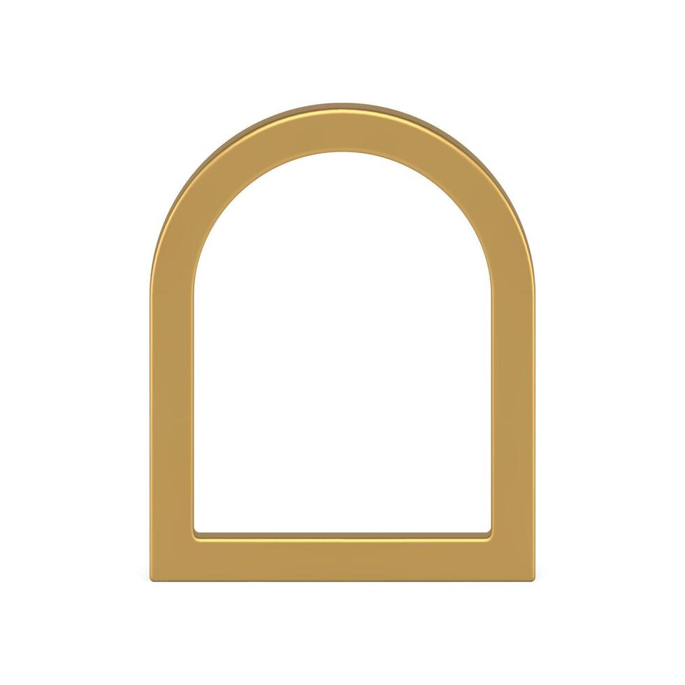 Realistic golden metallic outline frame curved arch front view template construction element vector