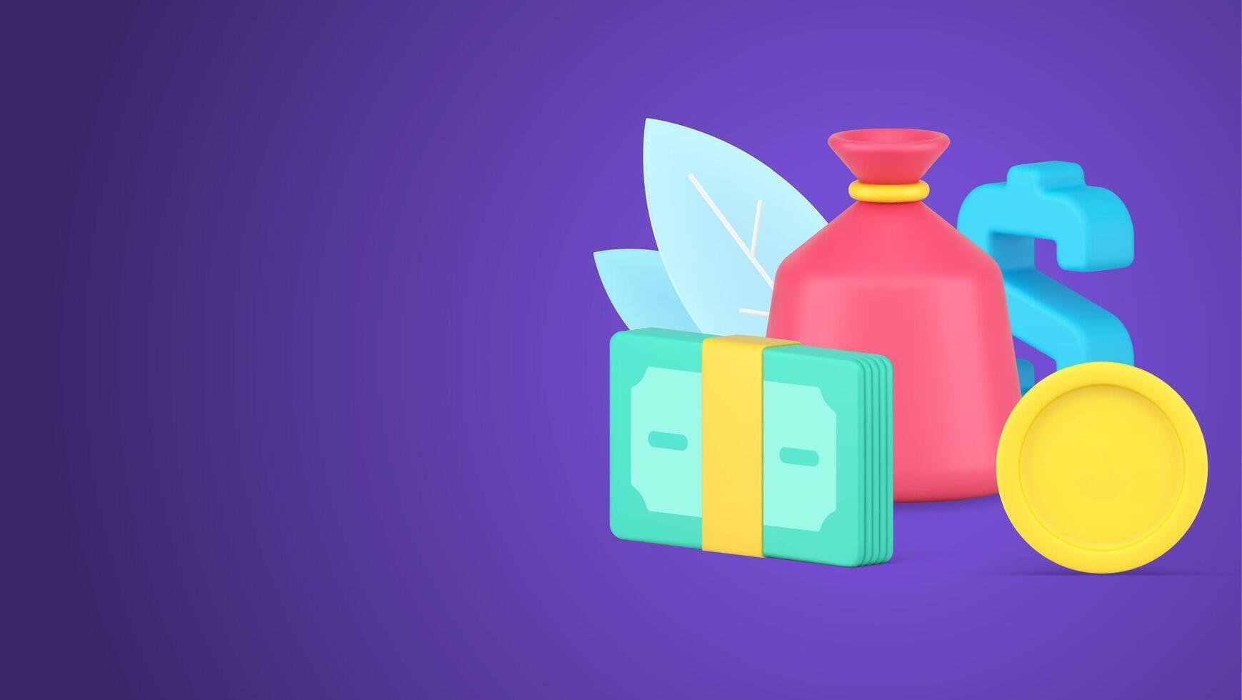 Financial independence, richness and business wealth with sack of money, stack of currency vector