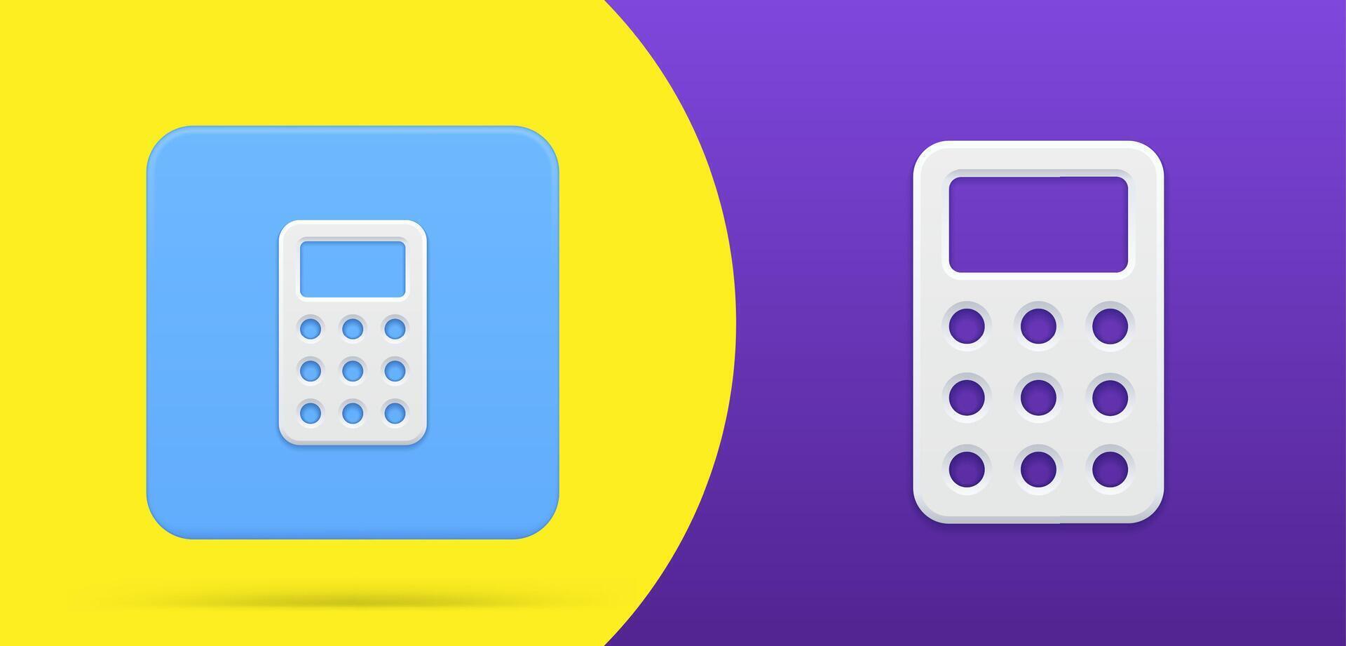 Calculator simple 3d icon squared button set illustration. Accounting mathematics vector