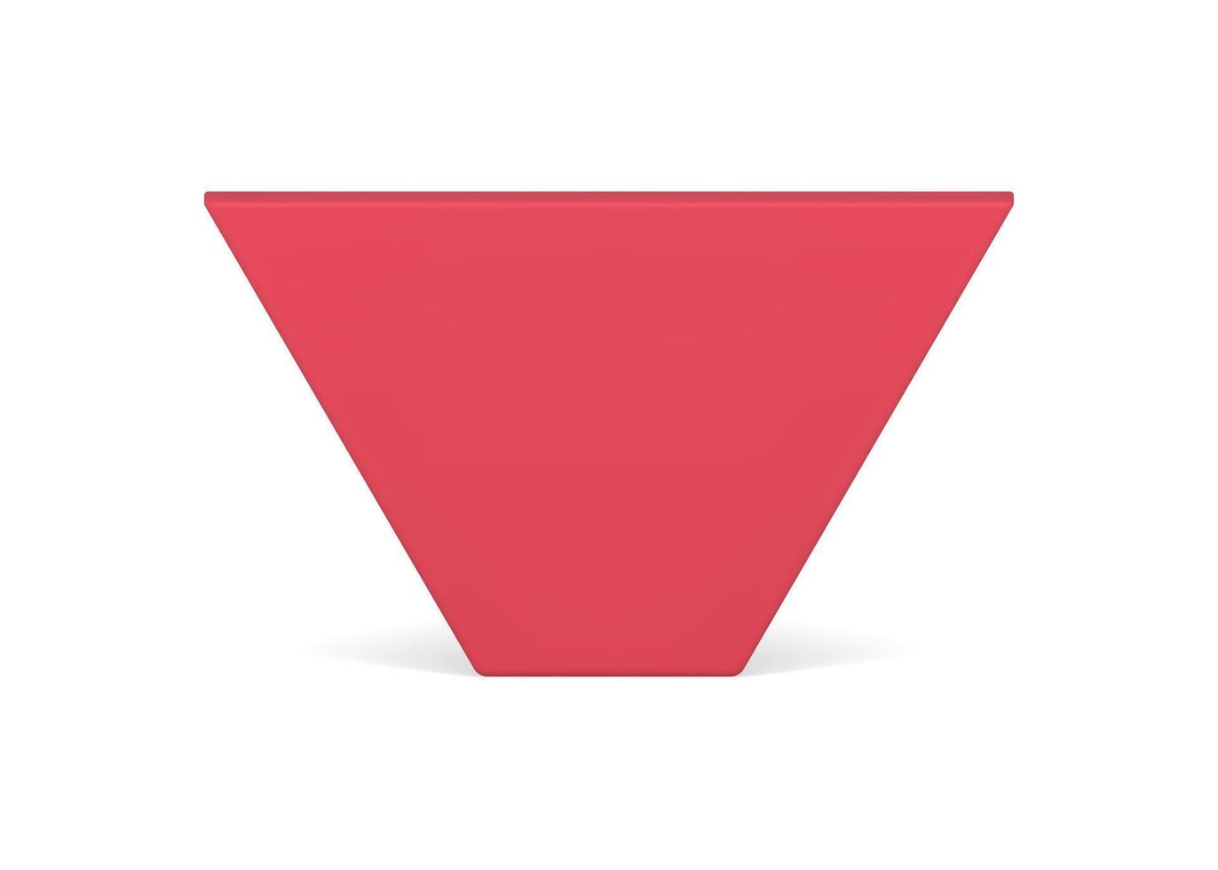 Red inverted trapezoid 3d geometric vertical wall foundation platform front view realistic vector