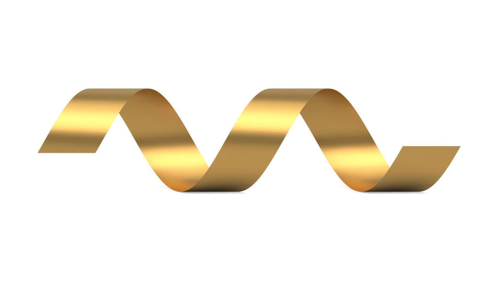 Golden curved metallic glossy ribbon swirl confetti festive carnival holiday congratulations vector