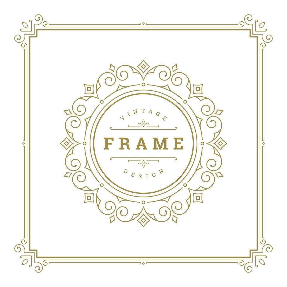 Vintage flourishes ornament swirls lines frame template illustration. vector