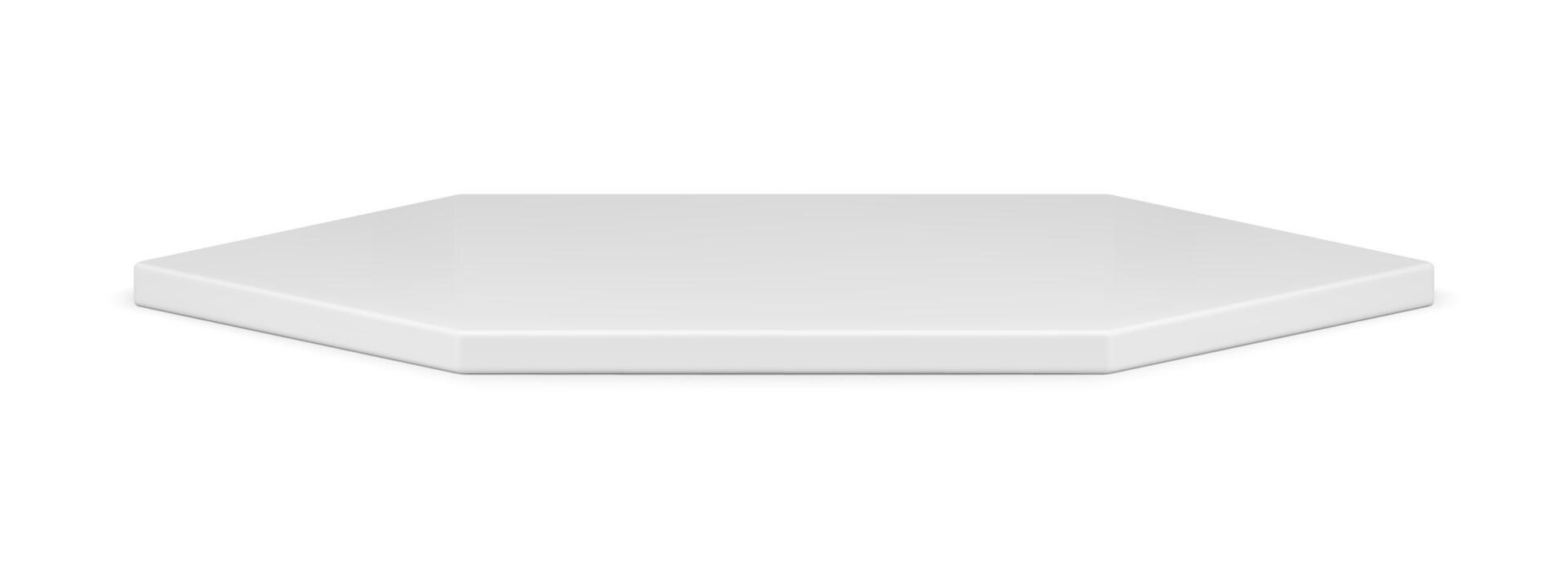 White realistic hexagonal glossy clean stage podium blank for show performance presentation vector