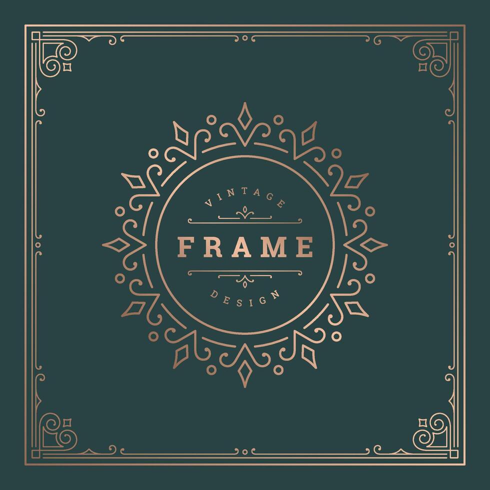 Vintage flourishes ornament swirls lines frame template illustration. vector