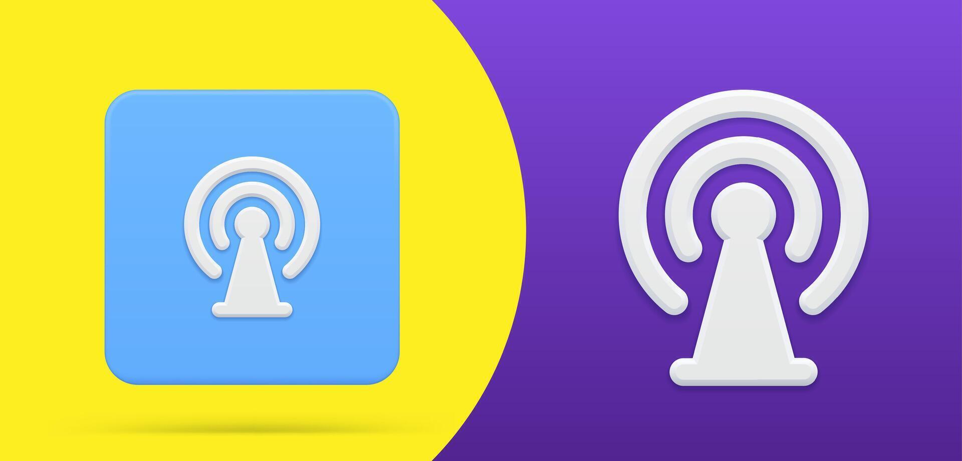Cell tower range energy wave networks broadcasting simple 3d icon button set illustration vector