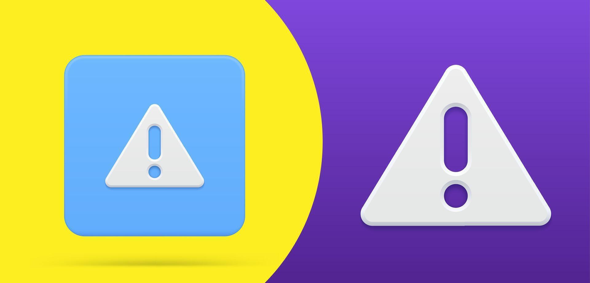 Triangle with exclamation point simple 3d icon button set illustration. Symbol of dangerous vector