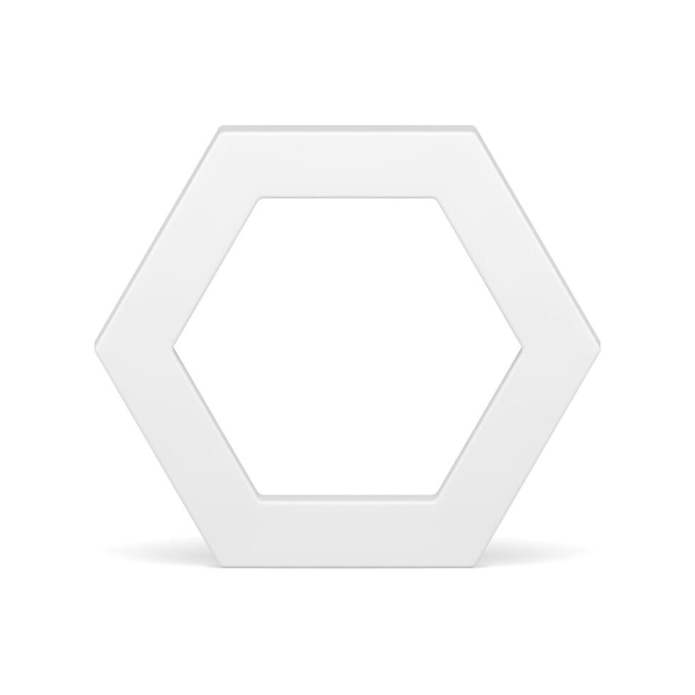 White hexagonal frame angled geometric shape decor design front view realistic illustration vector