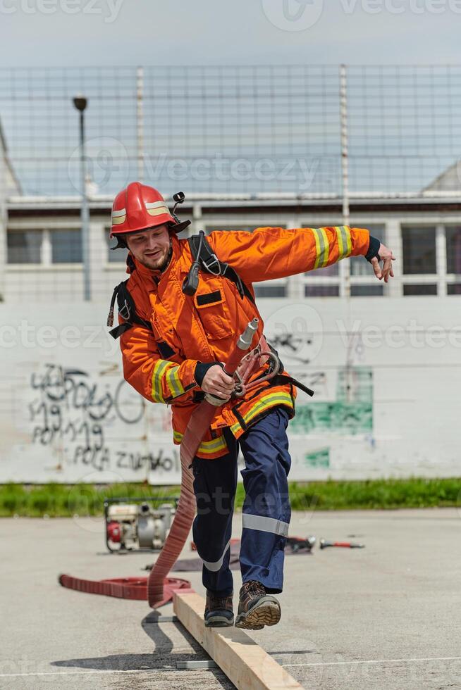 Firefighter Training and Preparing in Professional Gear for Job Hazards photo