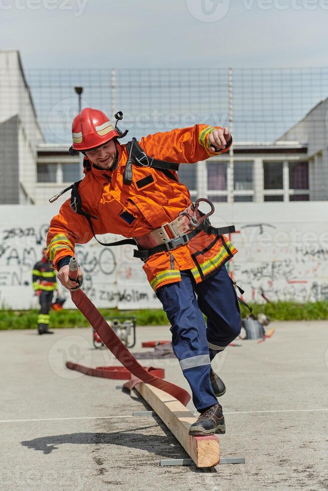 Firefighter Training and Preparing in Professional Gear for Job Hazards photo