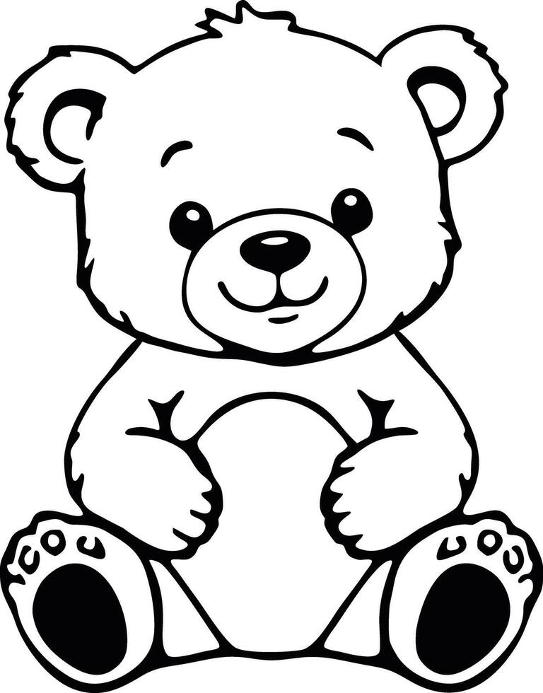 smiling teddy bear black and white illustration vector