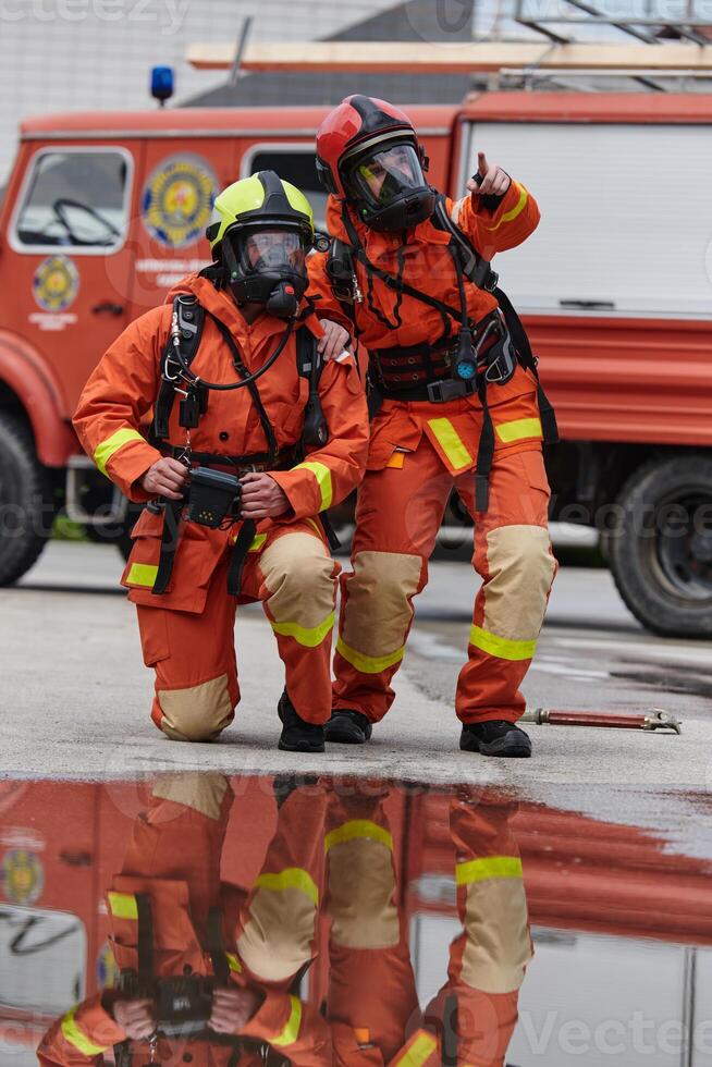 Firefighter Team Learning Thermal Camera Usage During Training Session photo