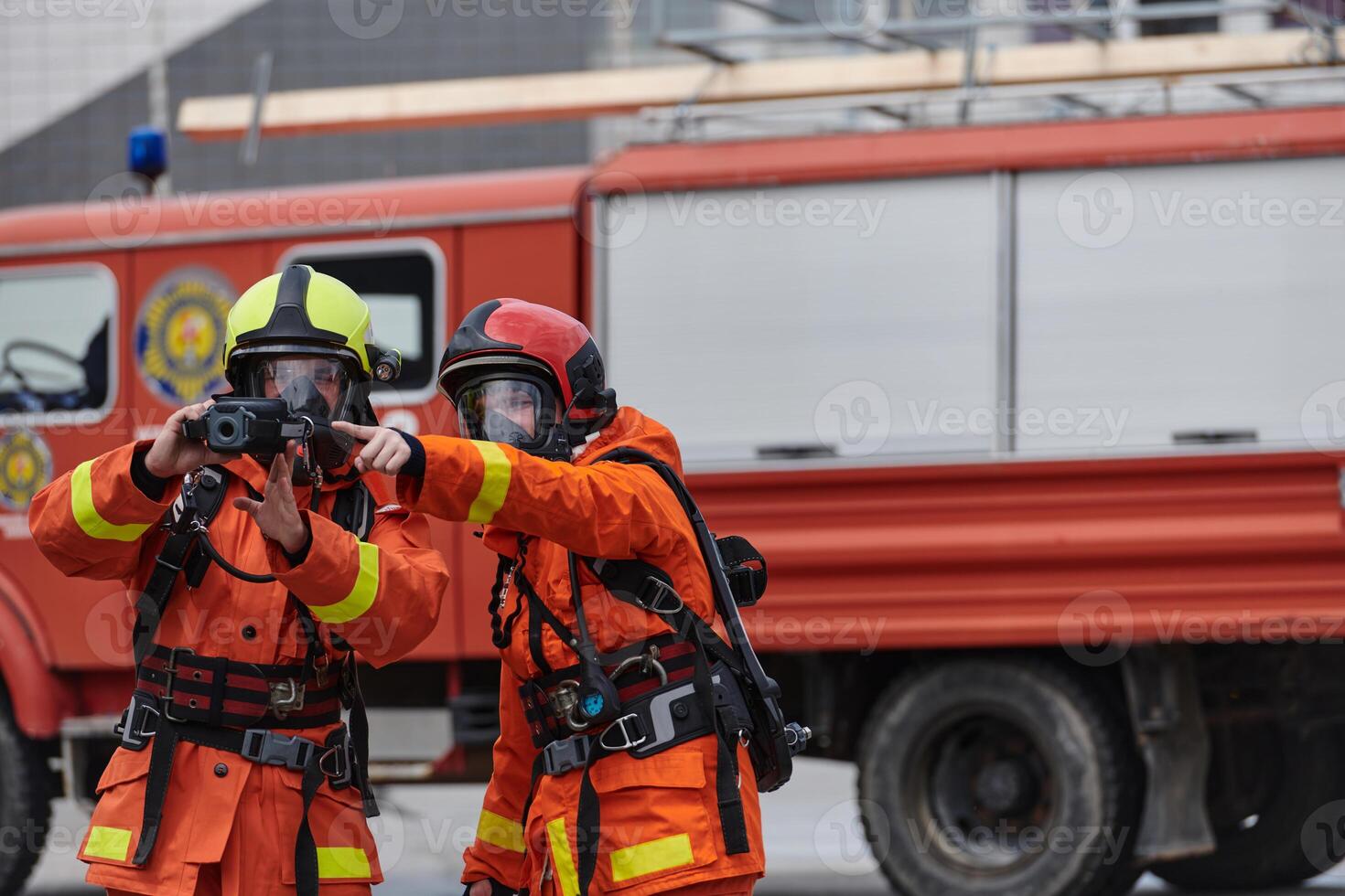 Firefighter Team Learning Thermal Camera Usage During Training Session photo
