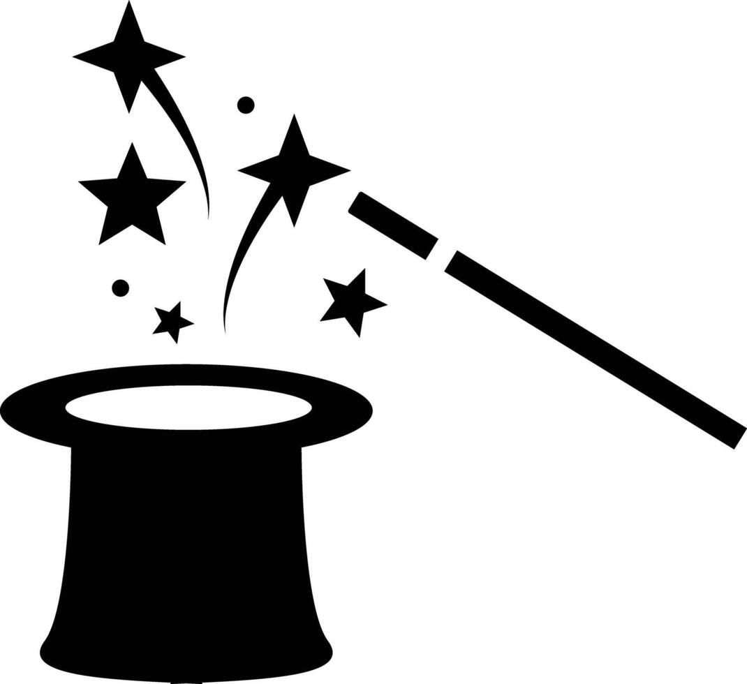 Magic hat with wand icon. Wand magic hat sign. Magic hat with stars symbol. flat style. vector
